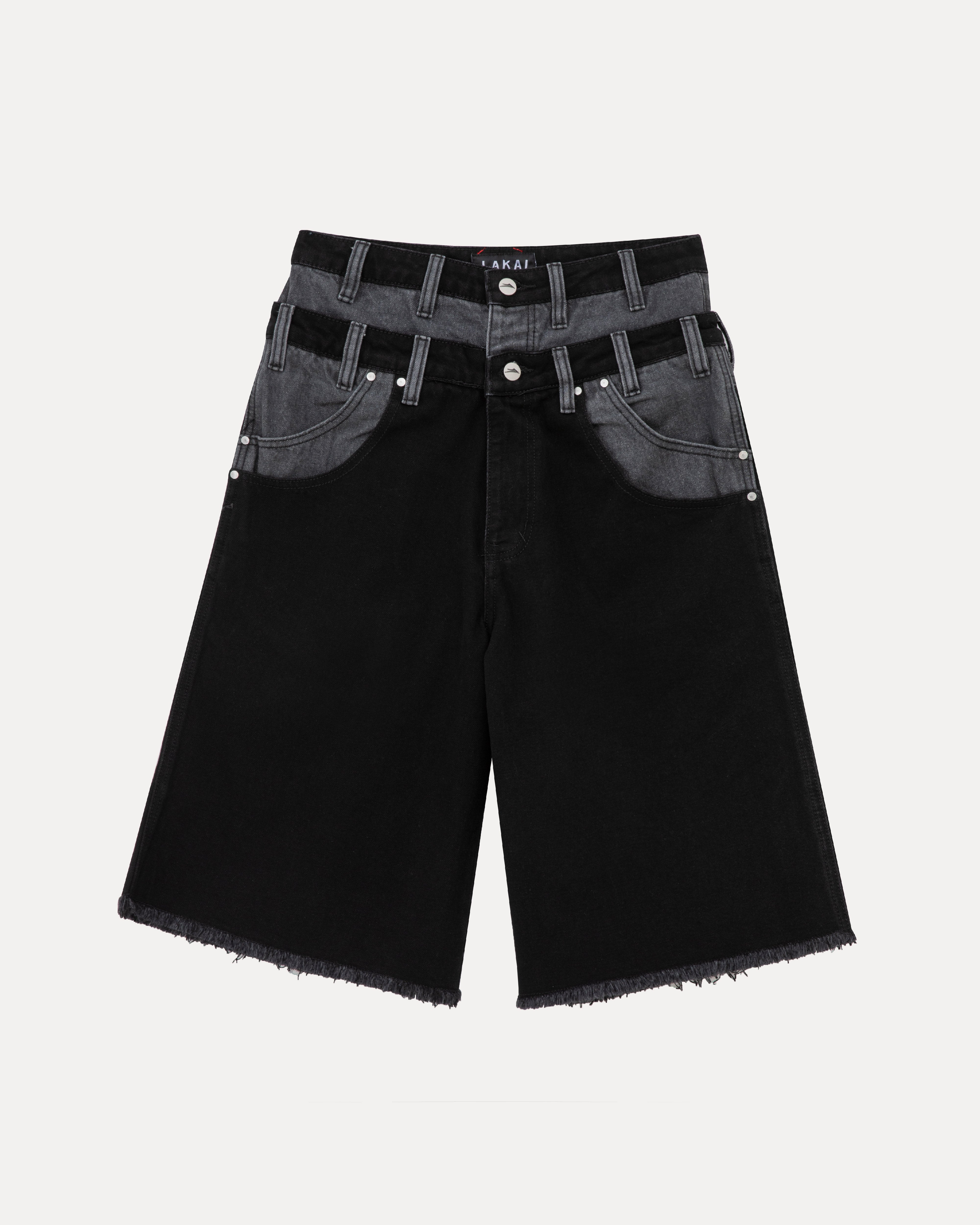 Double-Waisted Jumbo Jorts - Black/Grey