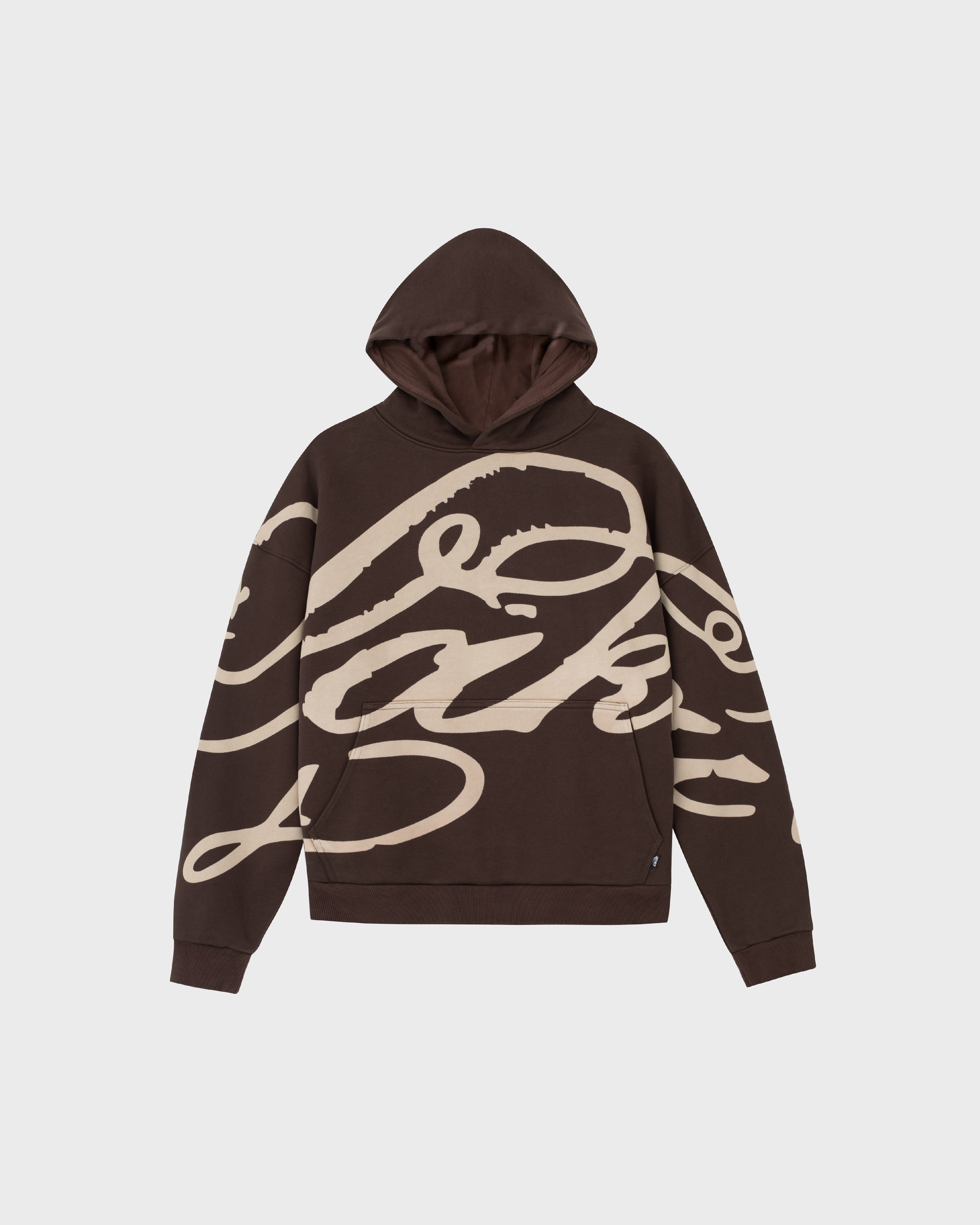 Cursive Pullover Hoodie - Brown
