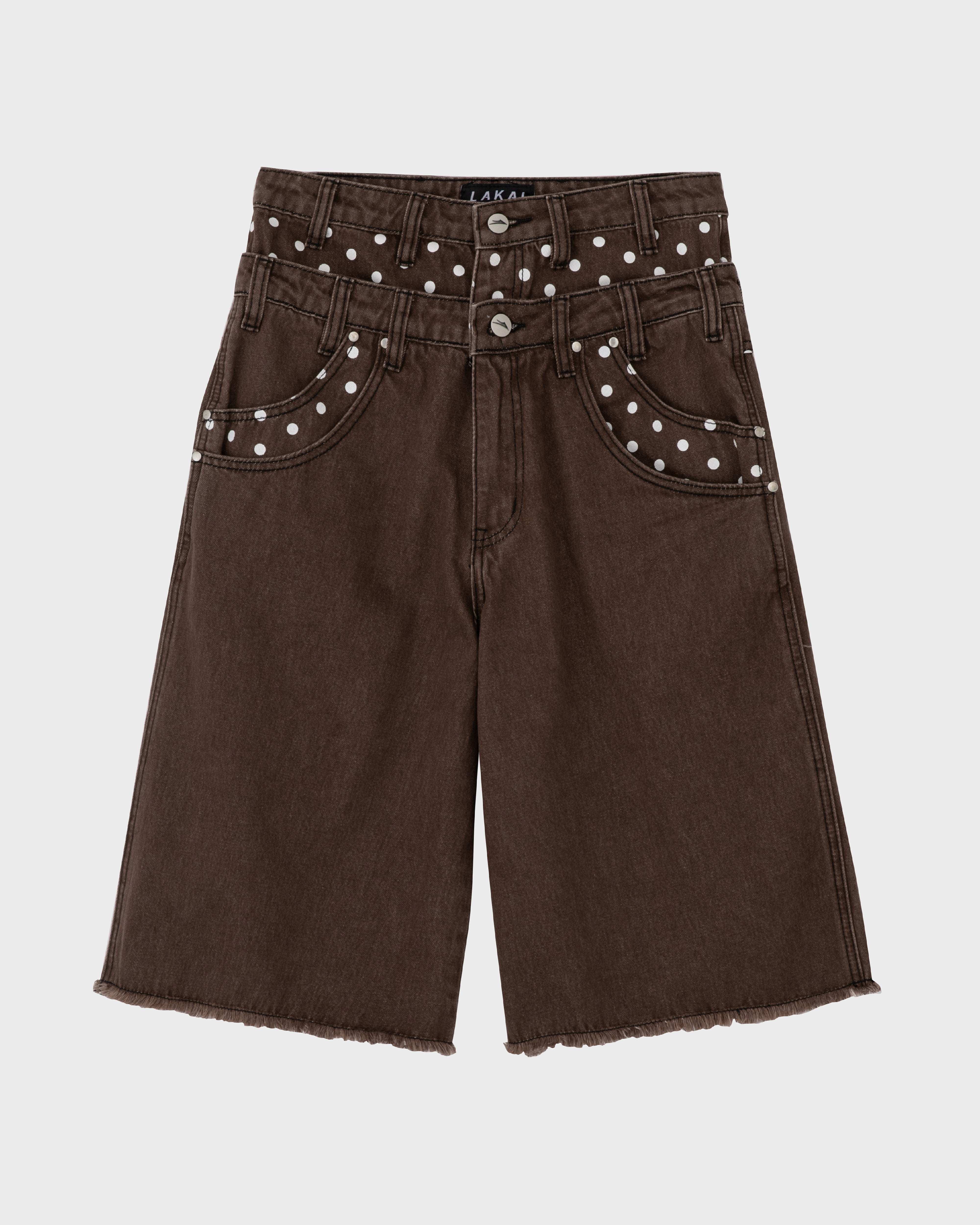 Double-Waisted Jumbo Jorts - Brown/Polka